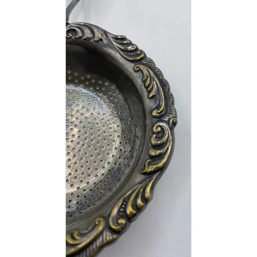 Vintage Silver Tone Tea Strainer with Handle V Nelle Retro Regency Detailed
